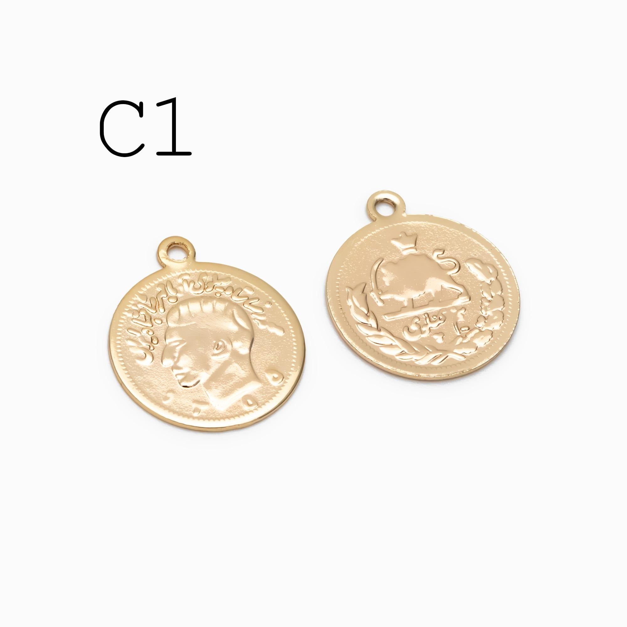 10pcs Gold/ Silver Round Coin Charms, Gold/ Rhodium plated Brass Disk Pendants, Jewelry Supplies (GB-1746)